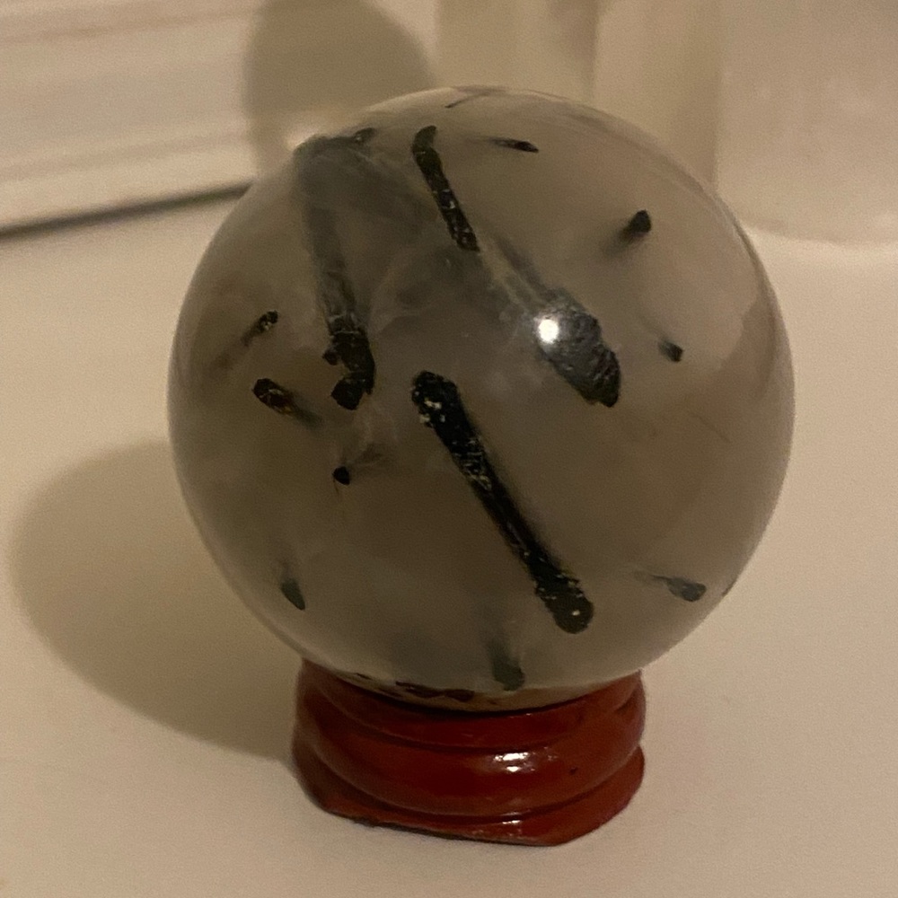 Rare Find! Rutile / Tourmalinated Quartz Crystal Sphere w/ Clear Stand